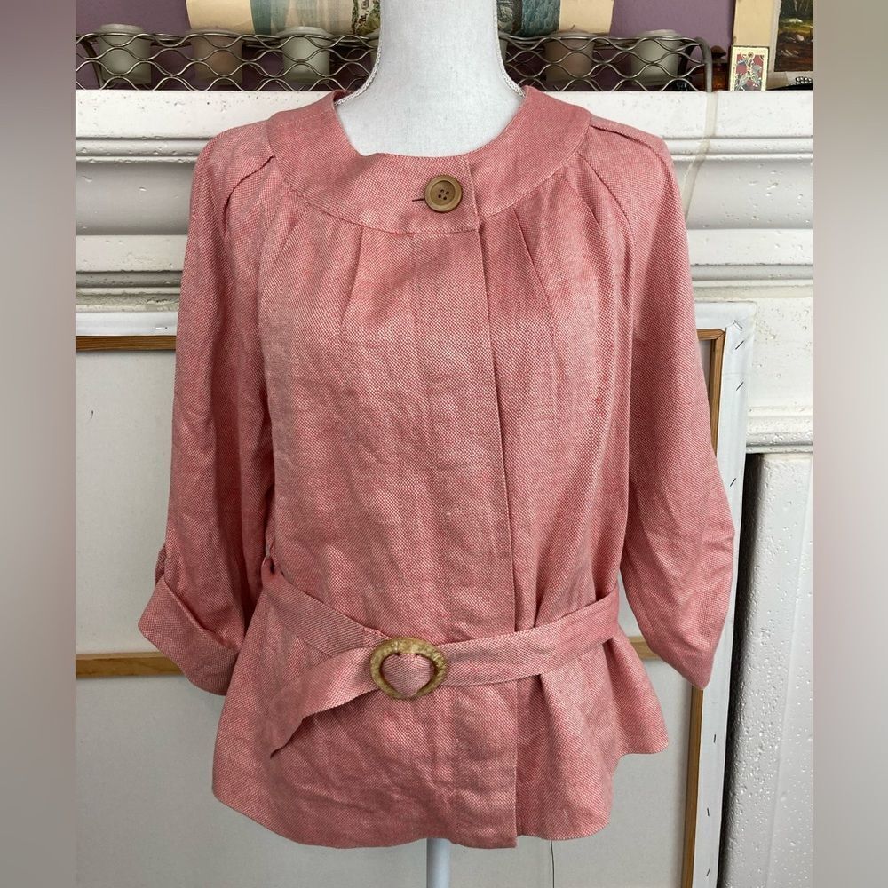 David N. Linen blend blazer w/ wooden belt